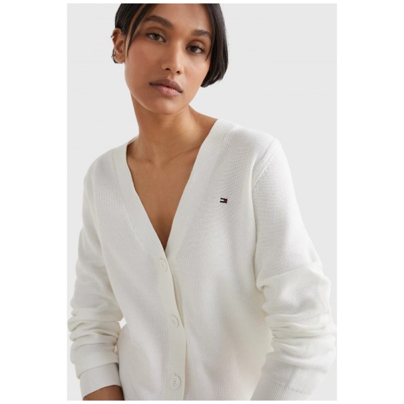 TOMMY HILFIGER ORG TEXTURE V-NK CARDIGAN